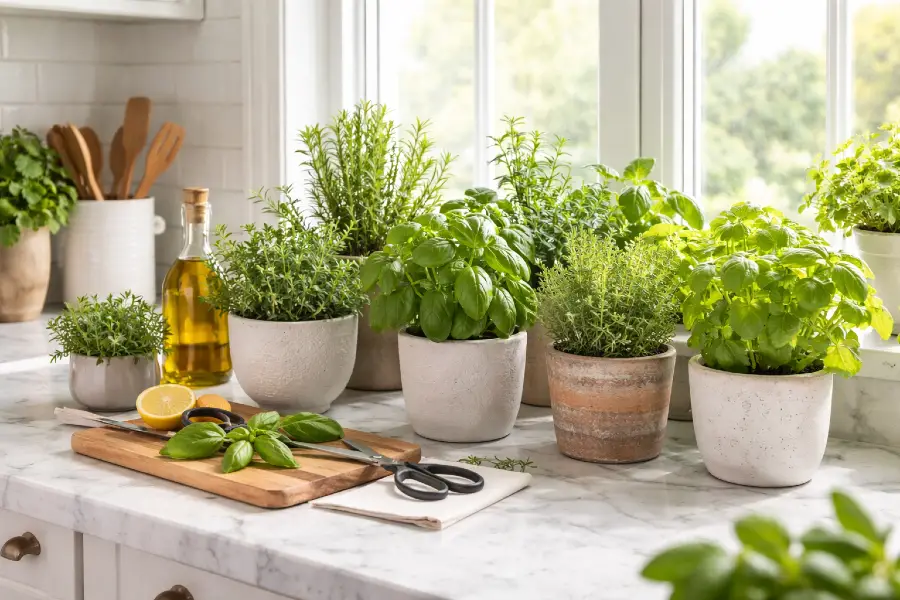 Best Places to Put an Indoor Herb Garden - Fresh herbs in a sunlit kitchen