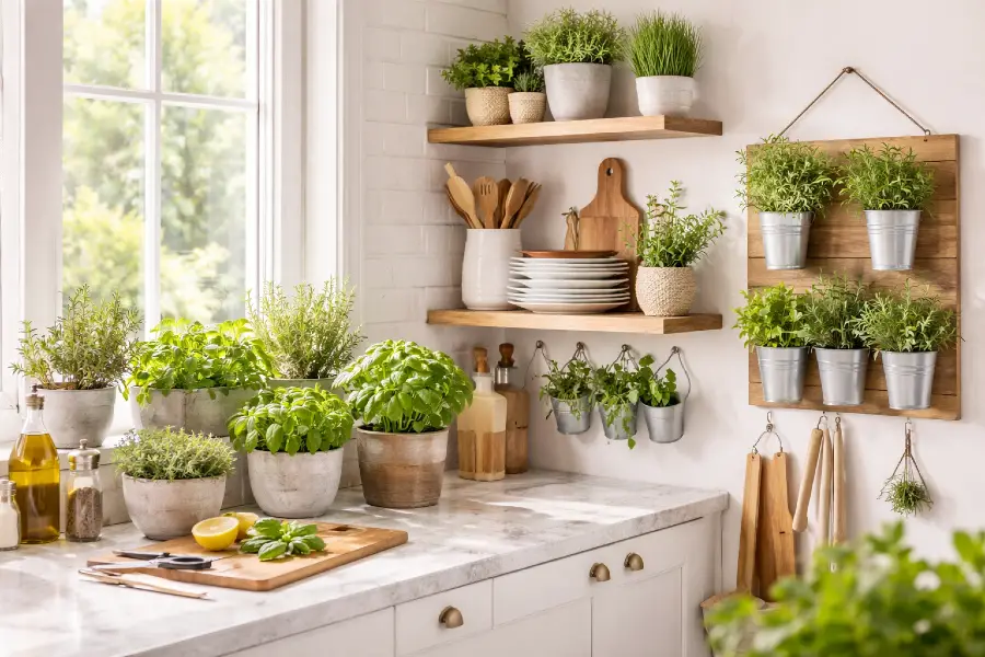 Indoor Herb Garden Ideas for Kitchens (Windowsill, Shelf & Counter Herb Gardens)