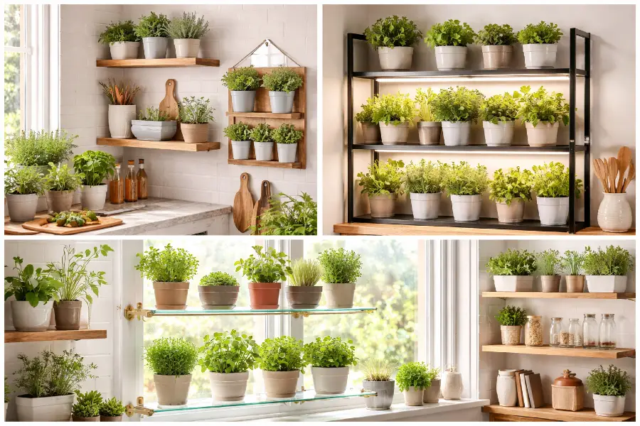 Indoor Herb Garden Shelf Ideas (Floating Shelves, Window Shelves & Grow Light Shelves)