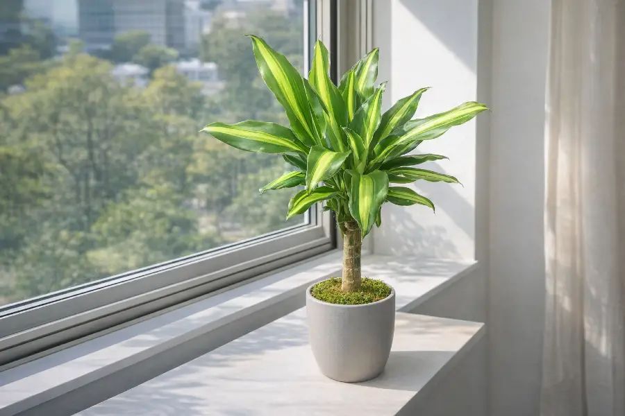Indoor Plants That Can Handle Full Sun Without Burning - Sunlit corn plant on windowsill
