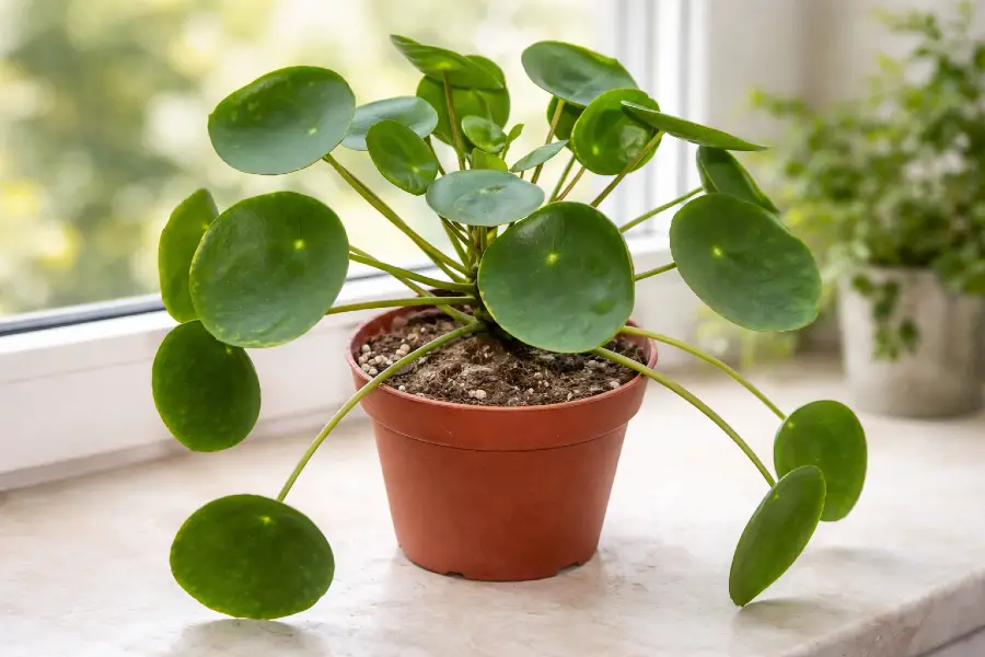 Indoor Plants Under 12 Inches That Stay Compact Indoors - Pilea on a sunny windowsill